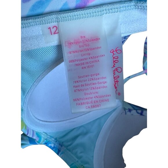 Lilly Pulitzer Bikini Leven Swim Top Size 12 Blue Oasis Swim Shady Convertible - Picture 5 of 8
